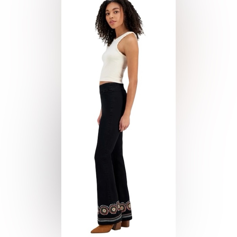 DRIFTWOOD NWT black embroidered flare slip on jeans size Medium